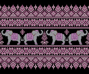 Geometric elephant pattern, seamless horizontal design for fabric, clothing, decoration, background.