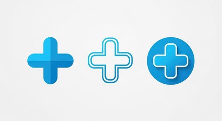 Fototapeta premium Three blue plus sign icons isolated on white background