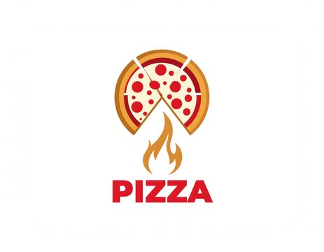 Graphic logo of a pizza with a slice removed, replaced by flames, and the word "PIZZA" underneath.