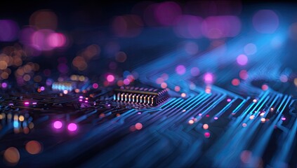 Close-up view of a circuit board with glowing components.