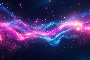 Futuristic glowing plasma wave, neon energy stream, holographic particles, cosmic power, dark sci-fi background