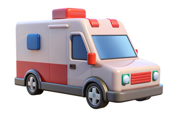 3d cartoon ambulance with red and white exterior isolated on transparent background isolated on transparent background