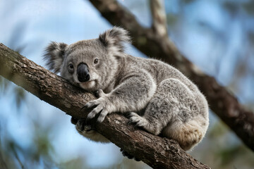 Obraz premium koala phascolarctos cinereus female standing on branch concept koala phascolarctos cinereus hembra de pie sobre una rama koala phascolarctos cinereus femelle debout sur une branche concept