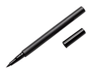 Eyeliner pen in sleek matte black design, minimalistic composition, white background.