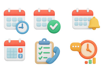 Colorful 3d calendar and time management icons set for apps and websites