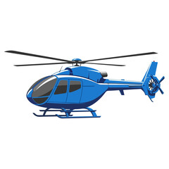 Blue helicopter in flight, aerial transportation, aviation concept.