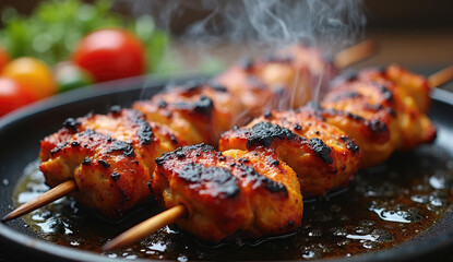 Deliciously Grilled Chicken Skewers Sizzle in a Pan