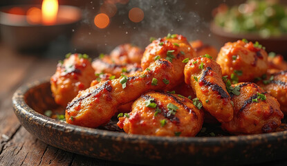 Deliciously grilled chicken pieces with a spicy glaze, ready to eat.
