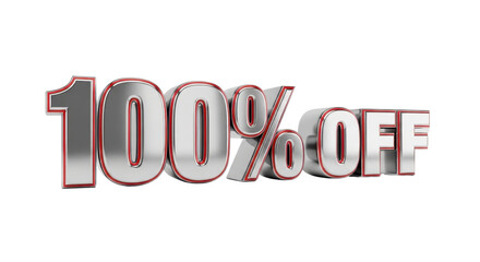 Fototapeta premium 100% Off metallic sign for sales and discounts isolated PNG with Transparent Background