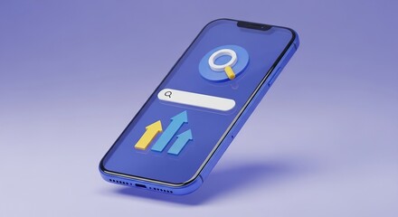 Mobile phone screen showing stock market growth and search icon