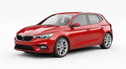 Obraz premium Red hatchback car isolated on white background with sleek design