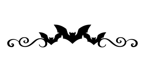 Logo con silueta de murciélagos con filigrana caligráfica. Silueta con florituras para tarjetas y felicitaciones de Halloween