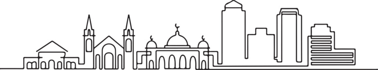 Cityscape Outline Silhouette Continuous Line Drawing Urban Skyline Panorama