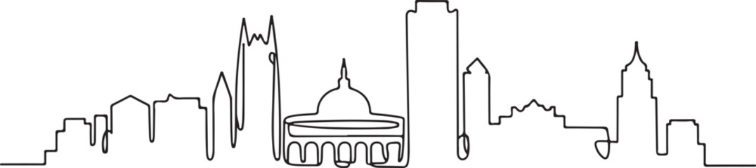 Obraz premium Cityscape Outline Silhouette Continuous Line Drawing Urban Skyline Panorama