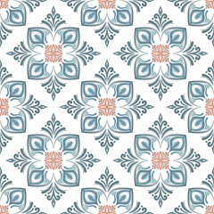  Elegant seamless vintage floral pattern in navy blue and beige.