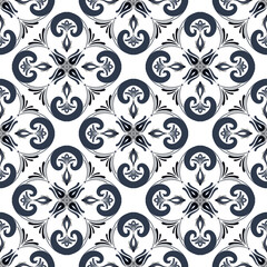 Fototapeta premium Vintage seamless floral damask pattern in blue and coral.