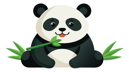 Playful Panda Illustration Eating Bamboo