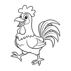 Delightful Farm Animal Rooster Coloring Page Book Illustration for Children's Creative Activity Fun and Learning