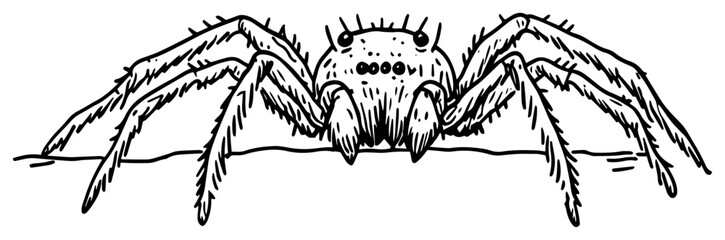 Hairy Spider Tarantula Close Up Doodle Illustration black shape vector laser cutting engraving monochrome print