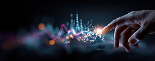 Human Hand Interacting with Digital Data.