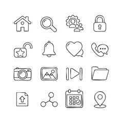 Minimal Black Outline UI Icons — Monoline Vector Pack (16 Icons)