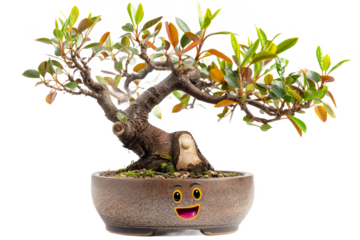 Charming Bonsai Tree in a Cute Pot with a Smiley Face