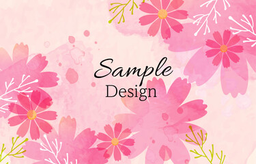 優しい水彩のコスモス背景イラスト