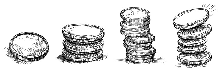 Coin Stacks Set Hand Drawn Money Finance Vector Elements