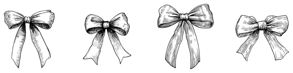 Hand Drawn Decorative Gift Bow Sketch Set black shape vector laser cutting engraving monochrome print