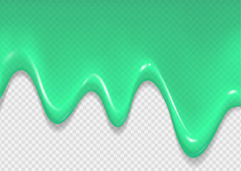 Realistic glossy green jam flow. Transparent honey on white background with copy space. Vector illustration.
