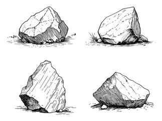 Hand Drawn Collection of Rocks and Stones in a Sketch Style