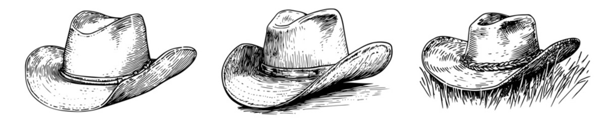 Vintage Cowboy Hat Collection Western Style Hand Drawn Vector Icons