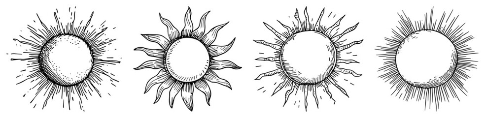 Sun Icons Set Hand Drawn Solar Symbol Vector