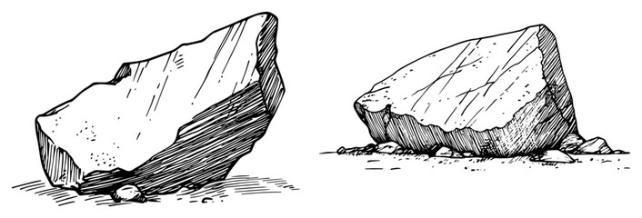 Rocks and Boulders Natural Stone Landscape Elements Set black shape vector laser cutting engraving monochrome print