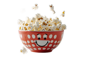 Delicious Popcorn Flying Out Of A Happy Bowl Isolated On White