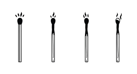 Illustration of four matches in varying stages of being lit