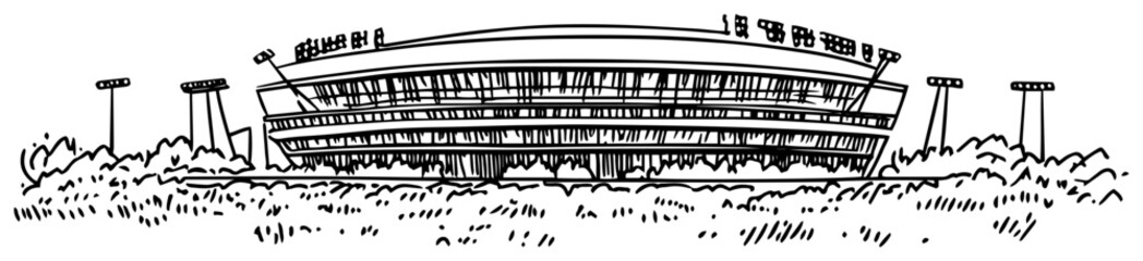 Hand Drawn Sketch of a Modern Sports Stadium black shape vector laser cutting engraving monochrome print