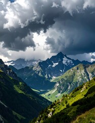 Obraz premium Alpine valley under dramatic sky