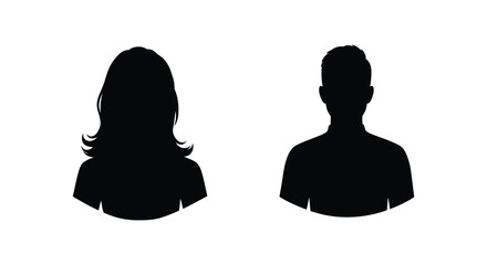 Silhouettes of a woman and a man depicted in black against white