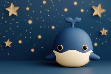 Fototapeta premium Cute 3D Whale Character with Star - filled Background for Kids' Projects and Decor