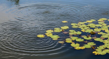 tranquil water lily pond with ripples