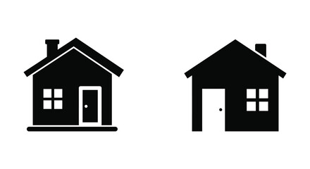 Simple black and white illustration of two houses side by side