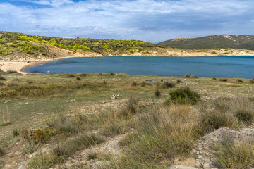 Wild sandy beach Podsilo on the island of Rab, empty beach without people, Rab, Croatia
