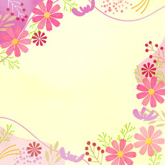 優しい水彩のコスモス背景イラスト