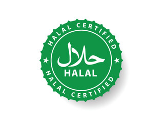 Halal food logo set with jagged-edge circular icons in green and White. For Halal product labels, certification tags, and packaging. Ideal for branding Halal-compliant food, drinks, and products