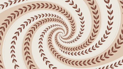 A swirling vortex of brown leaf patterns on a beige background creating an optical illusion effect