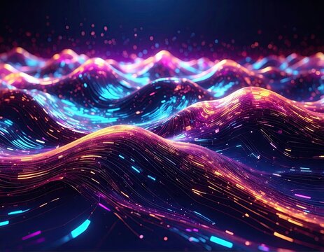 Futuristic Holographic Neon Mountains - Powered by Adobe