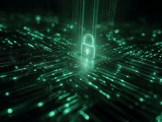 Digital lock symbolizing cybersecurity and data protection.