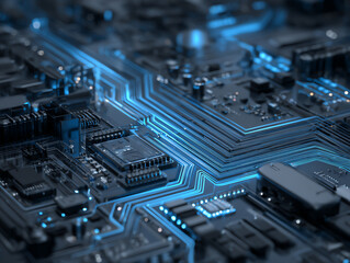 Close-up of a modern circuit board showcasing intricate details.