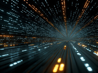 Abstract light trails depicting speed and innovation in technology.